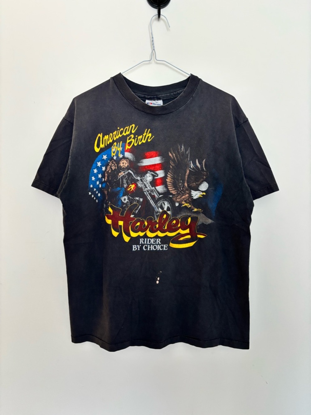 98’ Harley-Davidson Black Vintage 'American By Birth' Eagle & Flag Tee